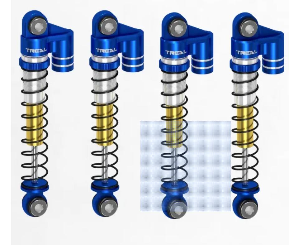 TREAL FCX24 Shocks 43mm Threaded Tele Double Barrel Shocks (4) for FMS 1/24 FCX24 Power Wagon