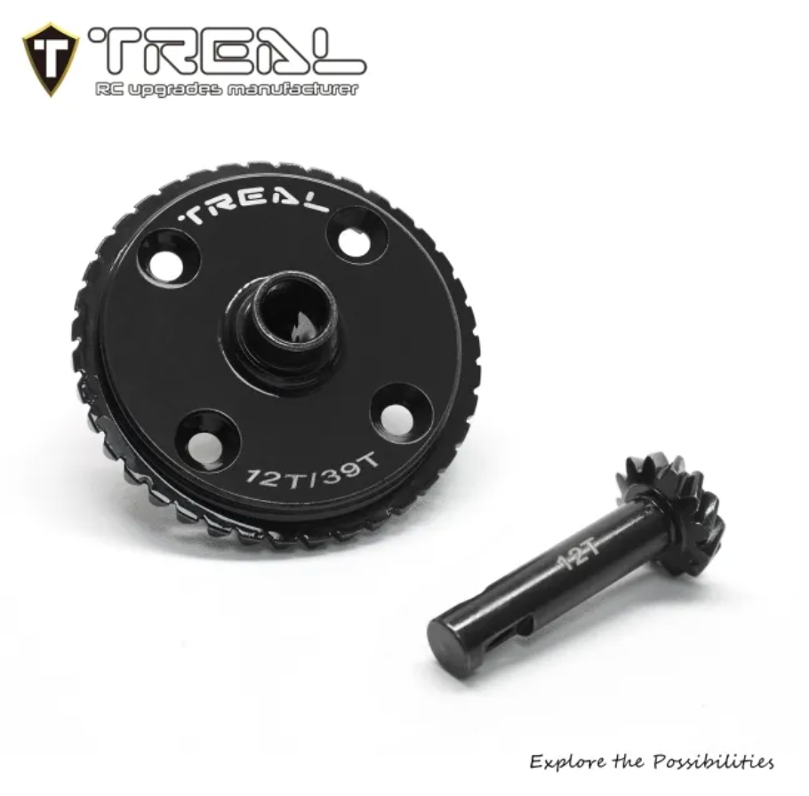 TREAL Front/Rear Axle Diff Ring and Pinion Gears Set 39T/12T Helical Cut for Losi LMT Monster and Mega