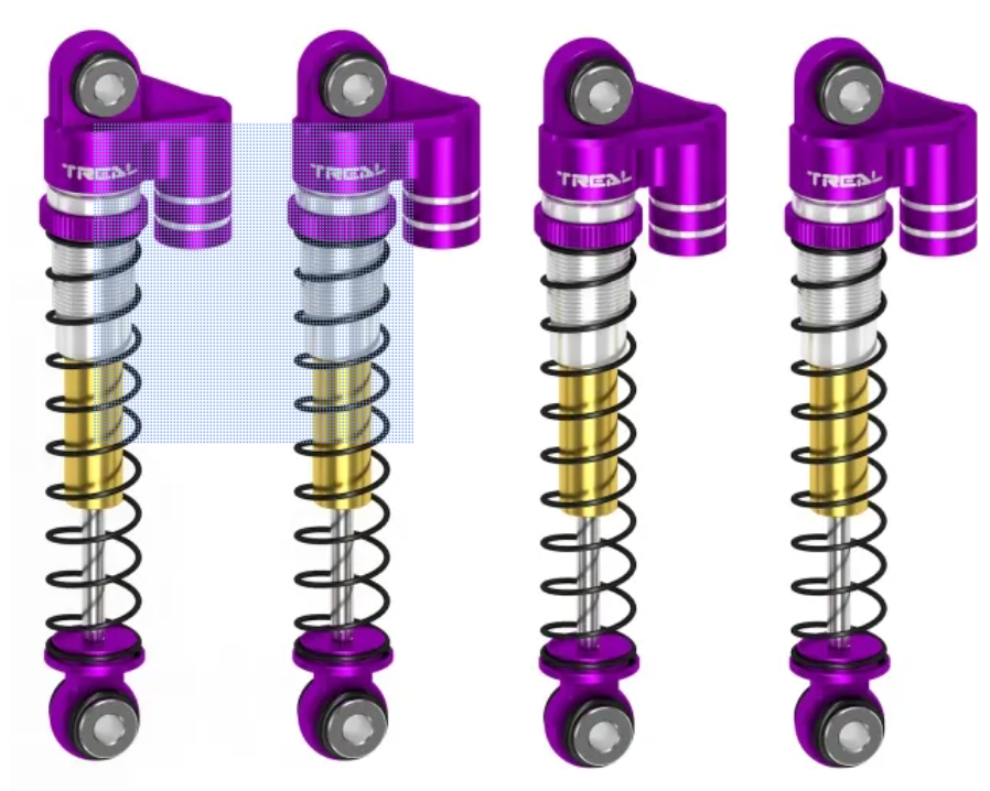 TREAL FCX24 Shocks 43mm Threaded Tele Double Barrel Shocks (4) for FMS 1/24 FCX24 Power Wagon