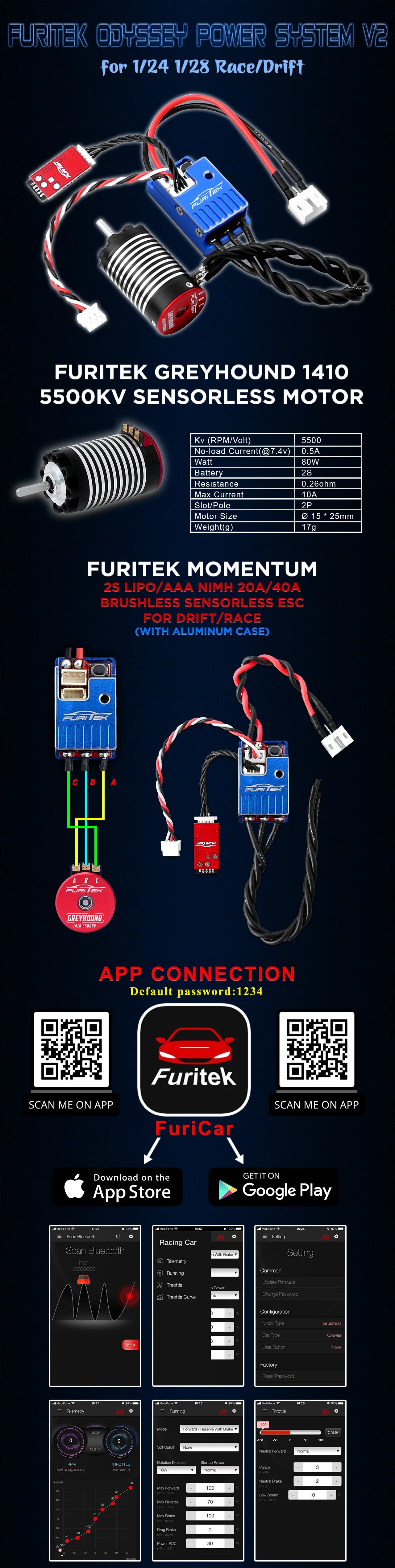 Furitek ODYSSEY Power System V2 for 1/24 1/28 Race/Drift - (ALUMINUM BLUE CASE)
